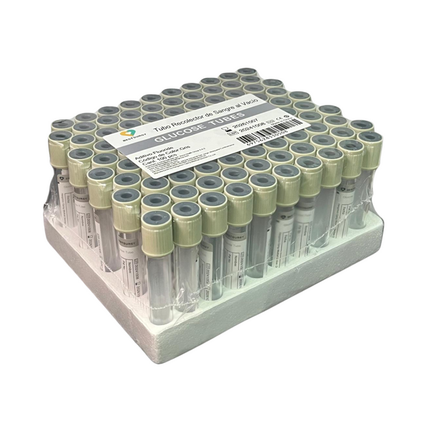 Tubo Recolector de Sangre Gris 4 mL con Fluoración/Heparina Sódica Gradilla X100Und