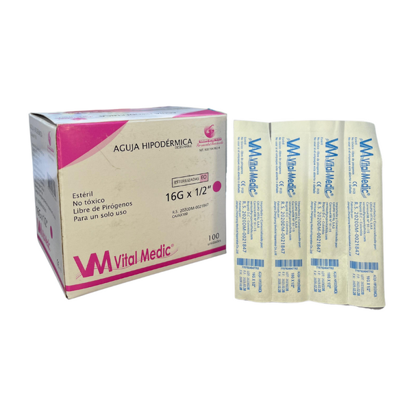 Aguja Hipodérmica Vital Medic Estéril  – Caja x 100 Unidades