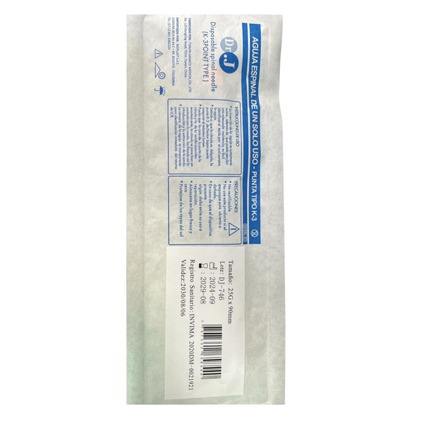 Aguja espinal punta tipo K-3 Dr. J x unidad