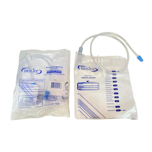 Bolsa para Drenaje Urinario 2000 ml con Válvula y Conector Universal – Biolife