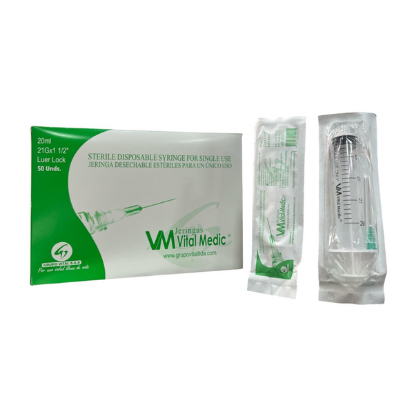 Jeringa Desechable Estéril 20 mL con Aguja 21G x 1 ½” VM