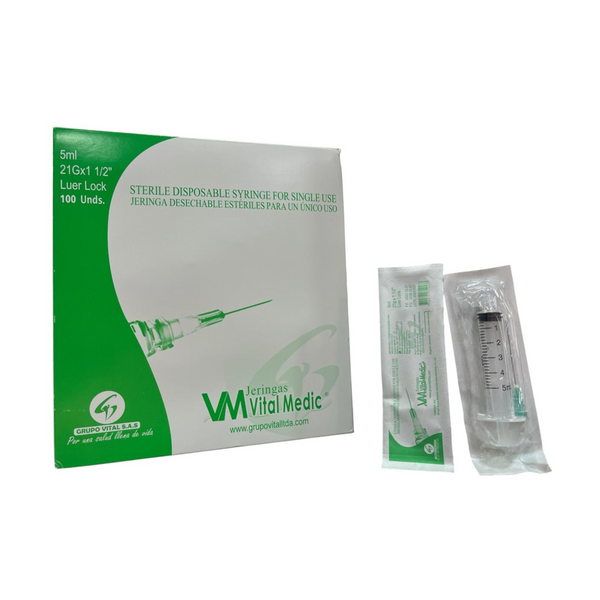 Jeringa Desechable 5 mL con Aguja 21G x 1 ½  Vital Medic