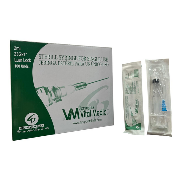 Jeringa Estéril 2 mL con Aguja 23G x 1" Desechable Vital Medic