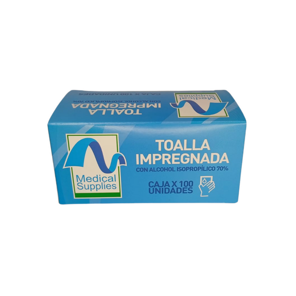 Toalla Impregnada con Alcohol Isopropílico al 70% Caja x 100 Und – Medical Supplies