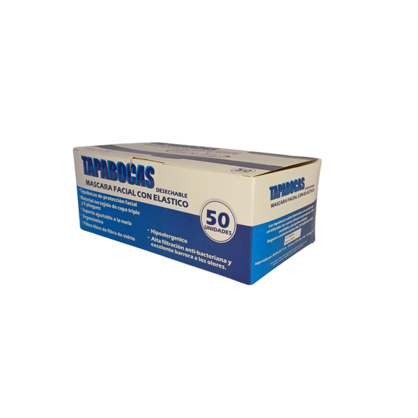 Tapabocas Desechable 3 Capas en Caja Dispensadora x 50 Unidades