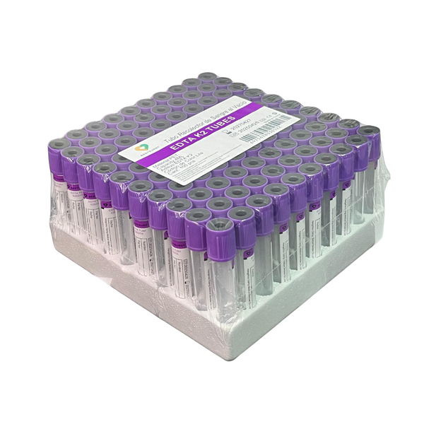 Tubo Recolector de Sangre EDTA K2 4ml Tapa Lila para Hematología- Gradilla x100